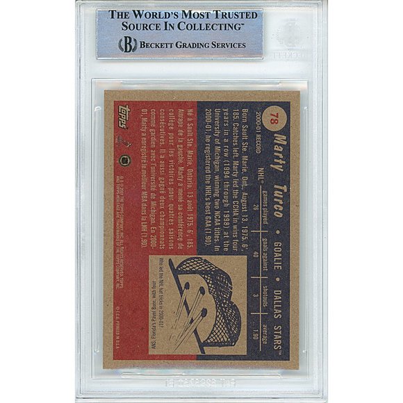 Marty Turco Signed '01-02 Topps Heritage Hockey Card Beckett Stars Autograph BAS - Picture 3 of 5